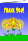 Thank You Card With Smiling And Glowing Cartoon Flowers card