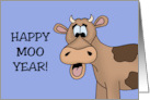 Humorous New Year’s With Cartoon Cow Happy Moo Year card