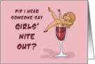 Humorous Girl’ Night Out With Cartoon Woman In A Glass card