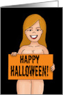 Adult Halloween With Nude Cartoon Woman With Sign Trick Or Teat card