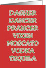 Humorous Christmas With Reindeer Names And Booze Names card