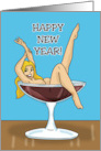 Humorous Adult New Year’s With Nude Cartoon Woman In A Glass card