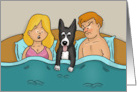 Humorous Anniversary Card With Black Dog In Bed Between Couple card