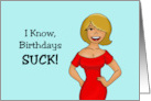 Humorous Adult Birthday With Sexy Cartoon Woman Birthdays Suck card