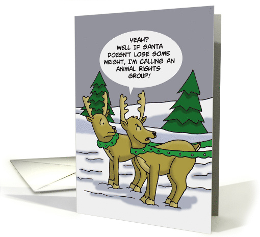 Christmas Reindeer about Overweight Santa card (1466024)