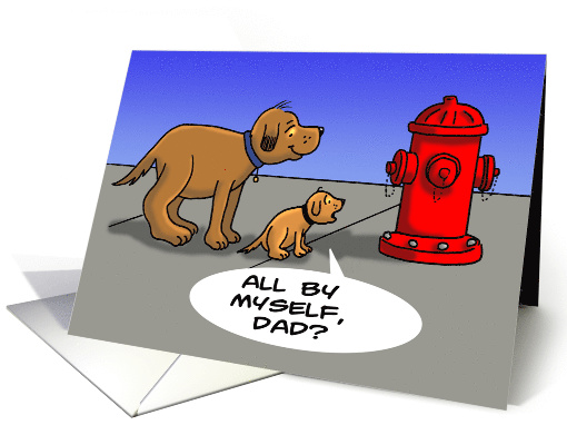 Father and Son Cartoon Dogs Looking at Fire Hydrant card (1467494)