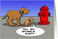 Father and Son Cartoon Dogs Looking at Fire Hydrant card