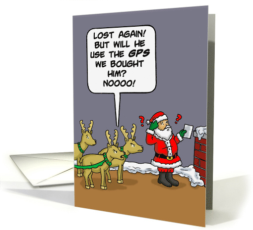 Funny Cartoon About Santa Who Appears to be Lost. card (1468738)