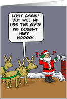 Funny Cartoon About Santa Who Appears to be Lost. card
