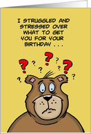 Cartoon Bear Puzzled What To Get For Your Birthday card