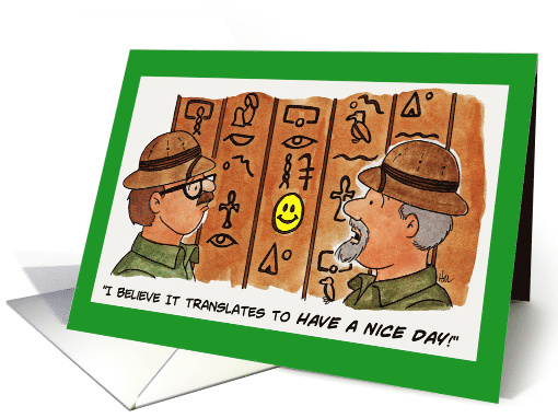 Two Archaeologists in Egyptian Tomb Translate Hieroglyphics. card