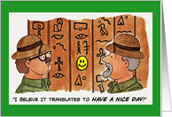 Two Archaeologists in Egyptian Tomb Translate Hieroglyphics. card