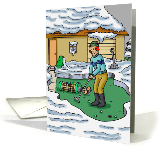 Determined Golfer in the Snow in Front Yard Putting card (1468960)