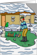 Determined Golfer in the Snow in Front Yard Putting card