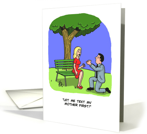 Man Proposing to Woman in Park. She Wants to Text Her Mother card