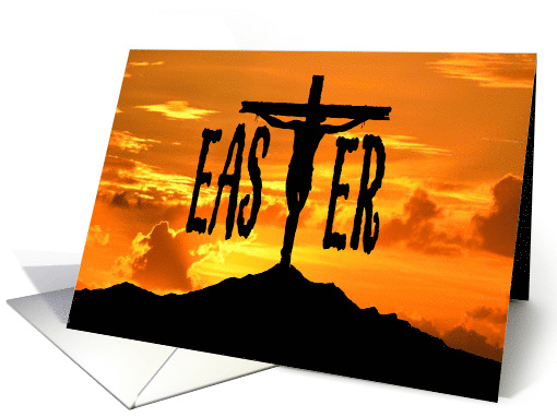 Image of Christ on the Cross Silhouetted Against a Sunrise card