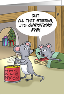 Two Cartoon Mice. One Trying To Sleep The Other Stirring Soup Christmas card