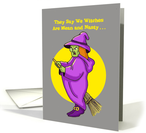 Halloween Card Showing a Cartoon Witch on a Broomstick card (1472882)