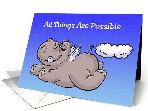 Encouragement Card Showing a Hippo Flying card (1472990)
