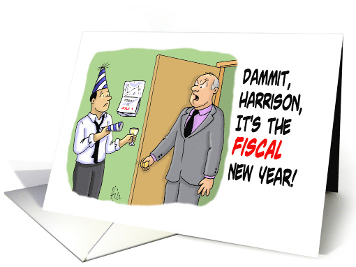 Cartoon of a Man Celebrating the Fiscal New Year card (1473120)