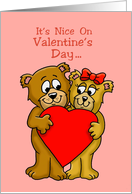 Valentine’s Day Card With a Cartoon Bear Couple Holding a Heart card