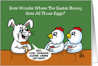 Cartoon With the Easter Bunny in a Bar with Two Chickens card