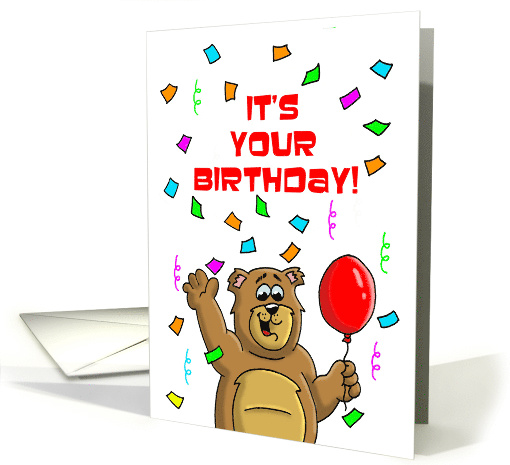 Birthday Card with Cartoon Bear, Balloon, and Confetti... (1474916)