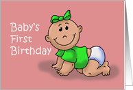 Baby’s First Birthday with a Cute Baby Girl Drawing on Pink card