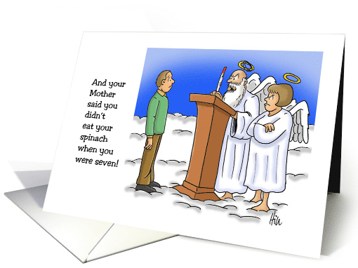 Funny Mother's Day Card Showing Man Trying to Enter Heaven card