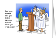 Funny Mother’s Day Card Showing Man Trying to Enter Heaven card