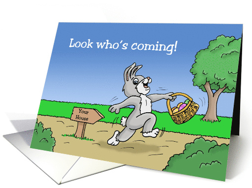 Cartoon Easter Bunny Coming to Child's House card (1477126)