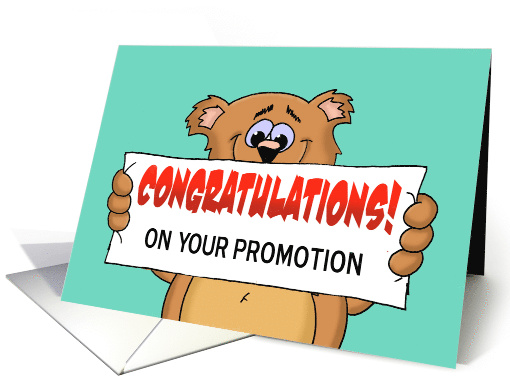 Promotion Congratulations Card with a Cute Bear Holding a Banner card