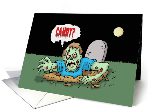 Halloween Card with a Zombie Coming Out of a Grave card (1478764)