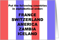 4th of July Card Put These Countries in Alphabetical Order card