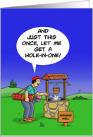 Golfing Birthday Card with Cartoon of Man at Wishing Well. card