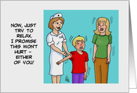 Funny Nurses Day Cartoon Showing A Nurse Giving A Shot card