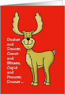 Christmas Card with a Cartoon reindeer and a List of Names card