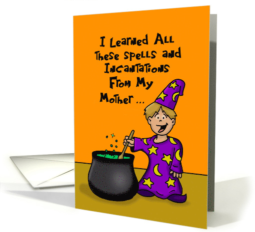 Halloween Card with a Boy Wizard Stirring a Cauldron card (1479954)