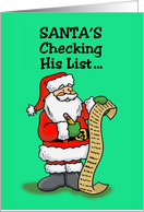 Cute Christmas Card With a Cartoon Santa Checking His List card