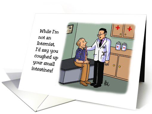 Humorous Doctors' Day Card with a Doctor Examining a Patient card