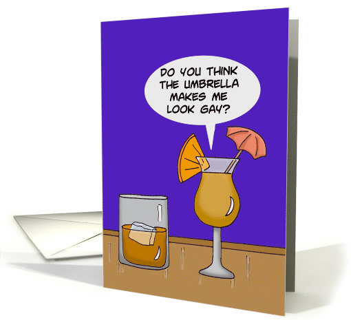 Gay Card in Bar. Two Drinks Talking One With an Umbrella.... (1480166)