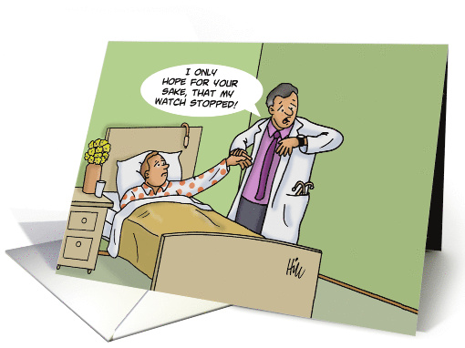 Humorous Doctors' Day Card with a Doctor Examining a Patient card