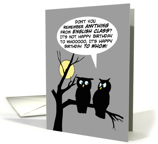 Birthday Card For English Teacher with Two Owls and To Whom card