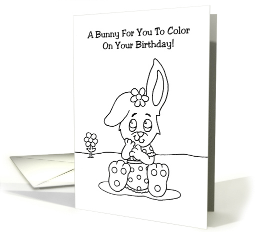 Kid's Coloring Birthday Card with a Cute Cartoon Bunny card (1481054)