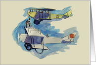 Blank Note Card With a Watercolor Painting of Vintage Airplanes card
