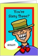 Sixty Third Birthday Card with a Character in a Straw Hat and Bow Tie card