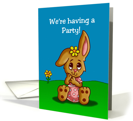 Party Invitation with a Cute Girl Bunny on the Front card (1482202)