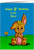 1st Birthday Card for Niece with a Cute Bunny card