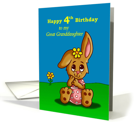 4th Birthday Card for Great Granddaughter with a Cute Bunny card