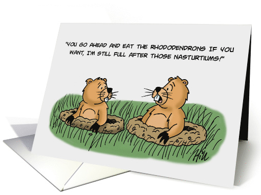 Mole Day Card with Two Cartoon Moles Talking About Eating card